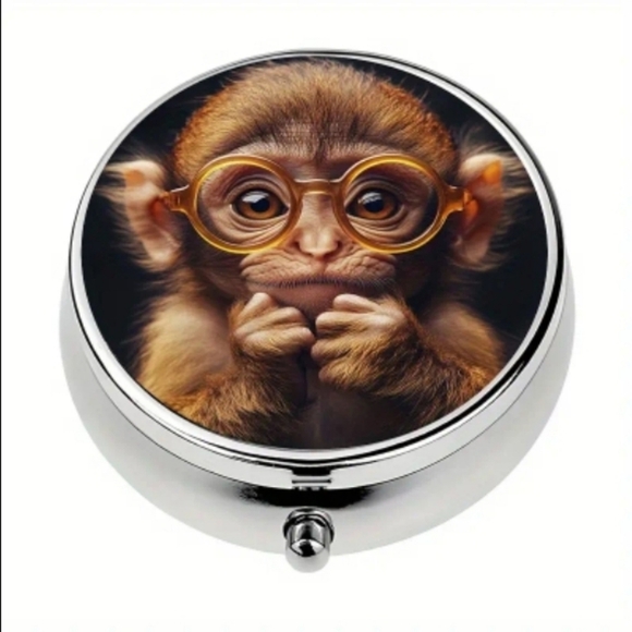 Monkey In Glasses 3 Compartment Pill Case - Picture 2 of 3